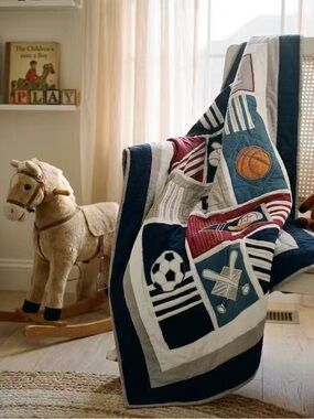 Kids Sports Patchwork Quilt - Navy, Red, Teal, White